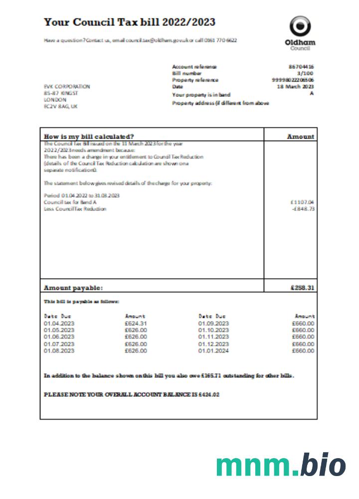 Oldham Council tax business bill